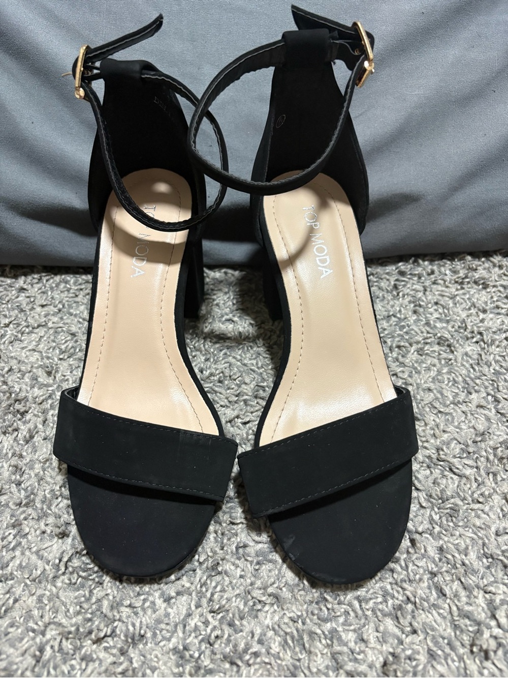 TOP Moda Black Open-Toe Ankle-Strap Block Heels